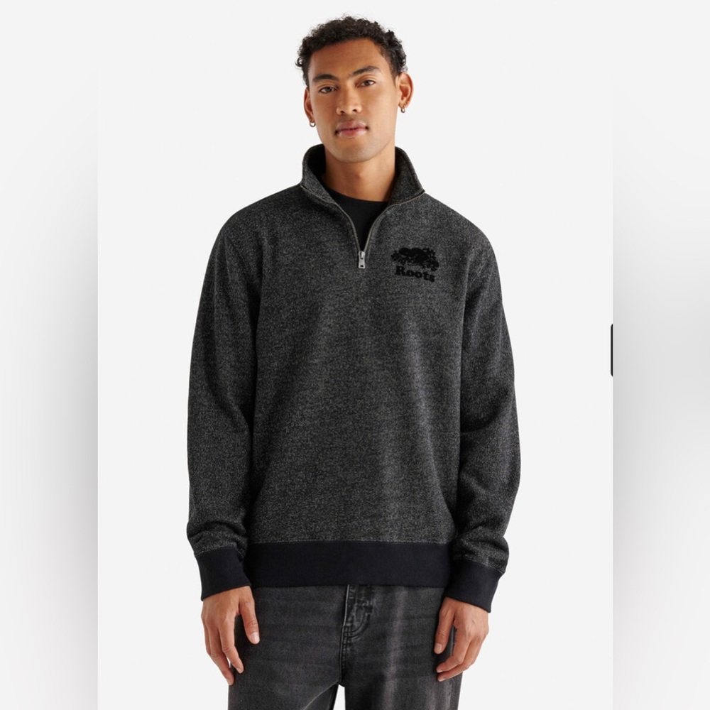 Roots Organic Original Quarter Zip Stein black pepper. Mens XXL. Unisex